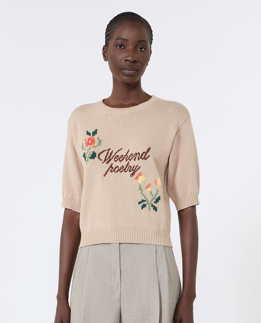 WEEKEND MAX MARA - Áo dệt kim nữ cổ tròn tay ngắn Wkdfiacre