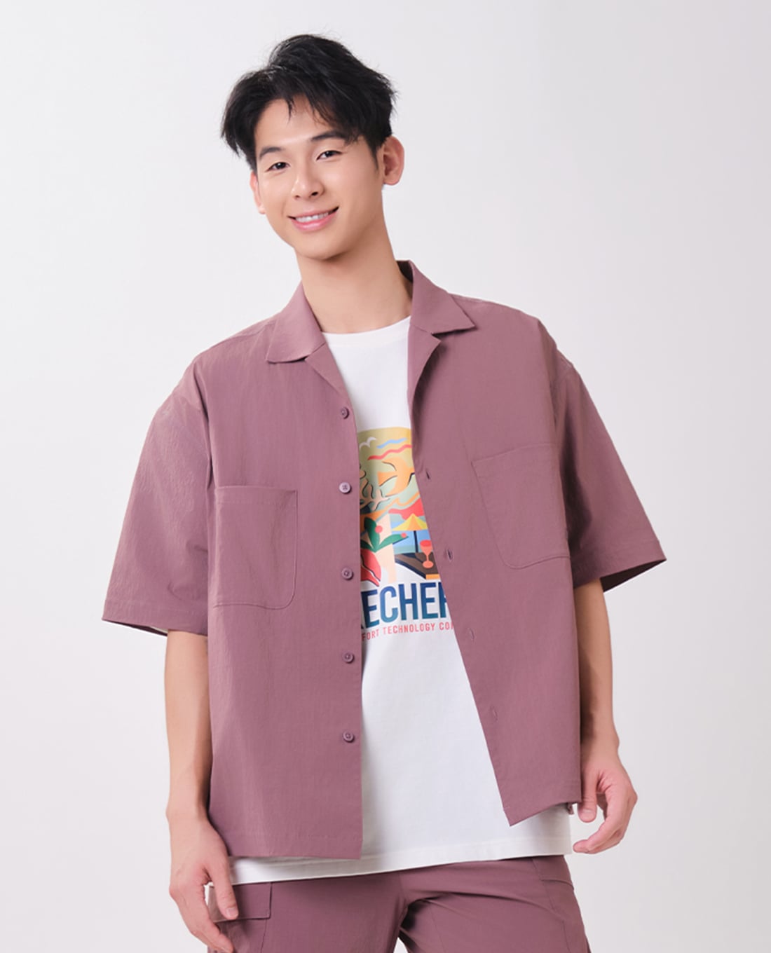 SKECHERS - Áo sơ mi nam cổ bẻ tay ngắn dập logo