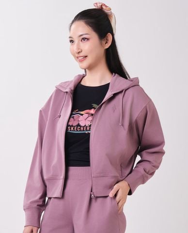  SKECHERS - Áo khoác thể thao nữ phối mũ dập logo 