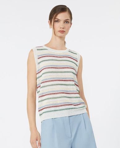  WEEKEND MAX MARA - Áo dệt kim nữ sát nách kẻ sọc Wkdpiuma 