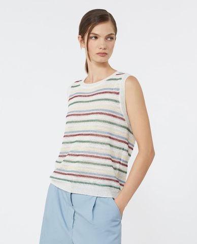  WEEKEND MAX MARA - Áo dệt kim nữ sát nách kẻ sọc Wkdpiuma 