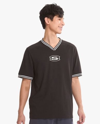  SKECHERS - Áo thun nam cổ V tay ngắn phối logo 