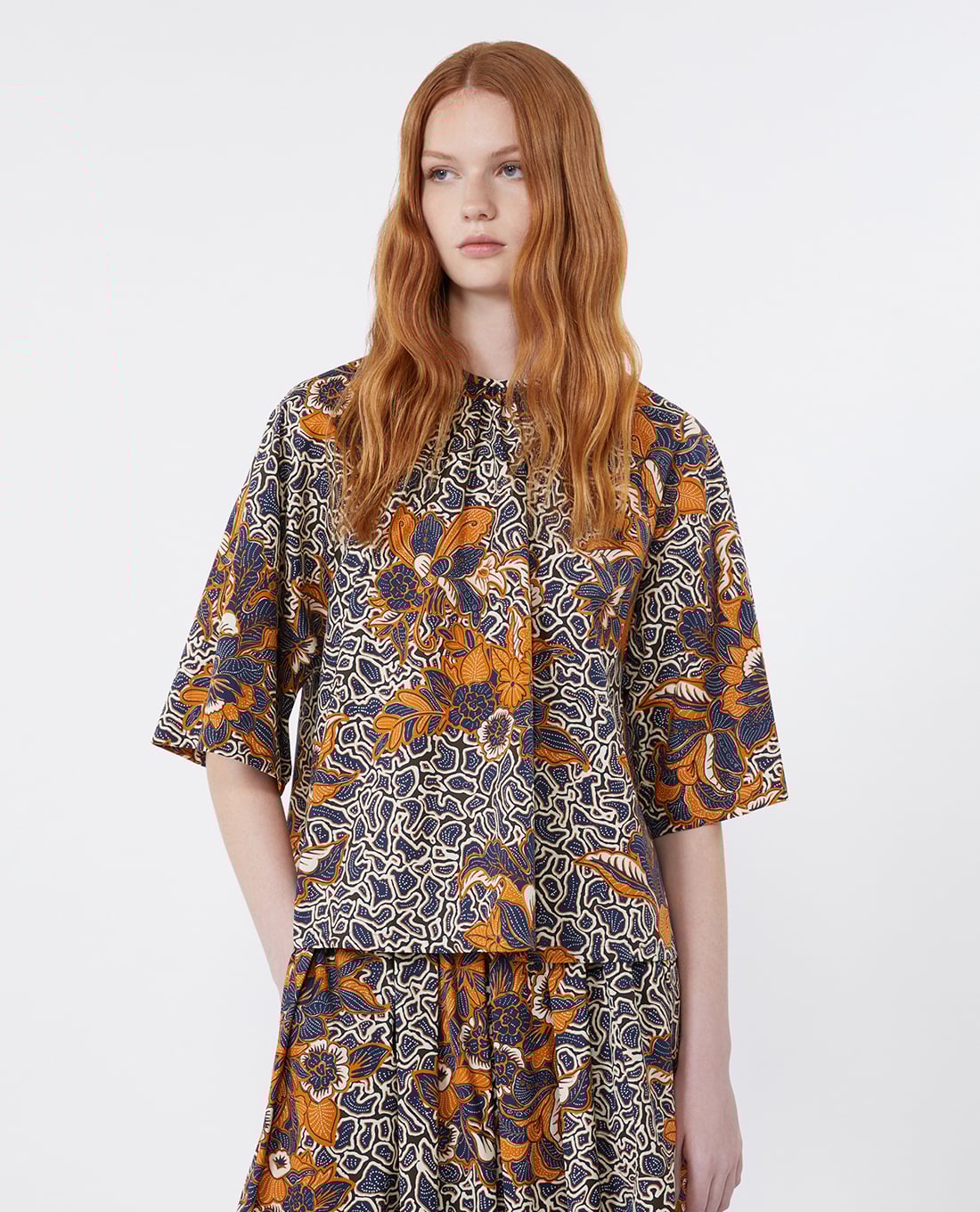 WEEKEND MAX MARA - Áo kiểu nữ cổ tròn tay lửng in họa tiết Wkdquaglia