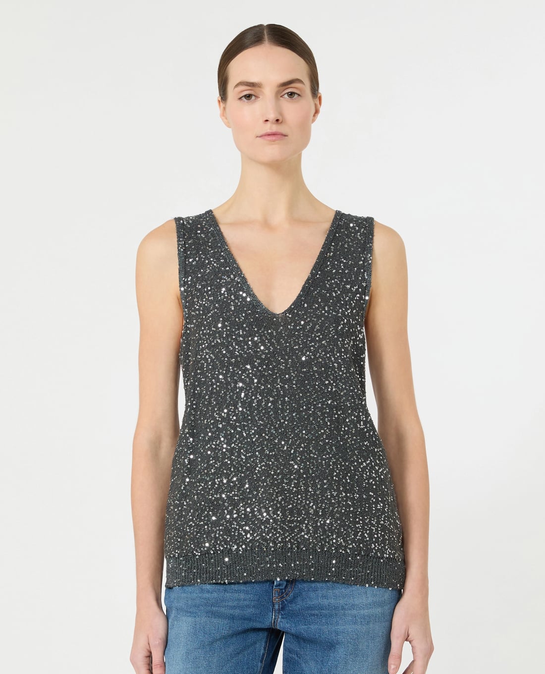 WEEKEND MAX MARA - Áo sát nách nữ cổ V đính sequin Wkdtempo