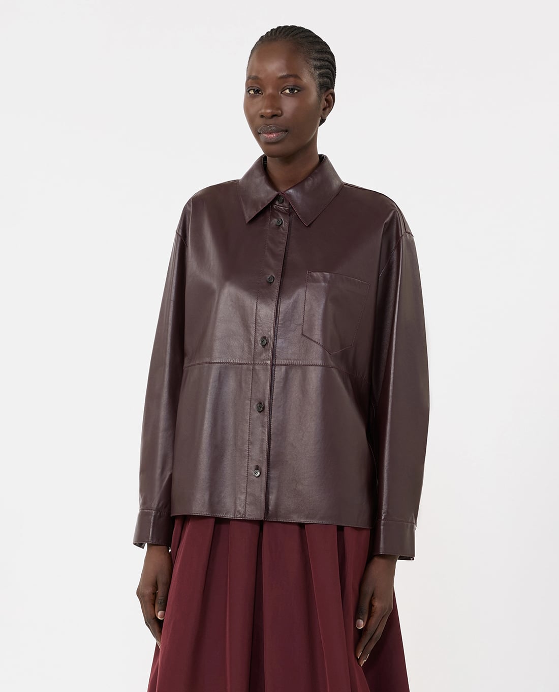 WEEKEND MAX MARA - Áo khoác da cổ nữ bẻ tay dài Wkdscatola