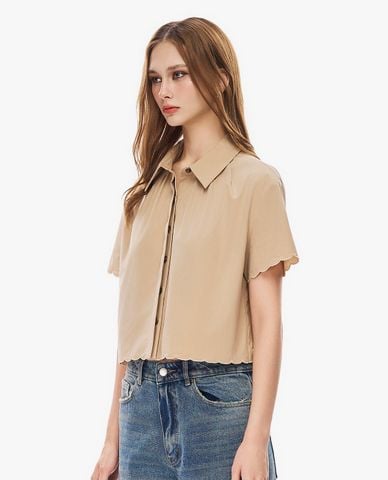  GIGI - Áo sơ mi nữ cổ bẻ tay ngắn phom croptop 
