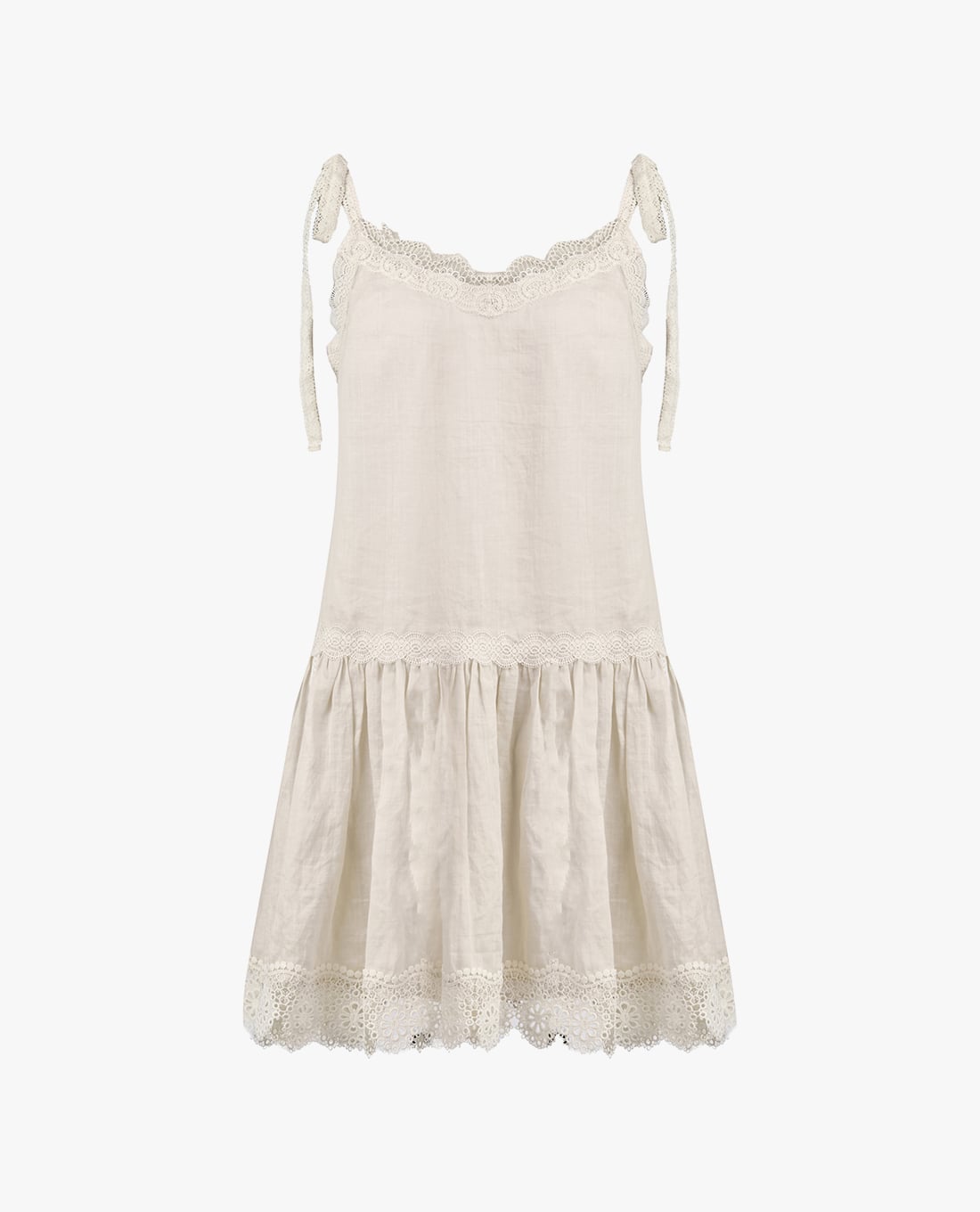 GIGI - Đầm hai dây mini xếp tầng phối ren