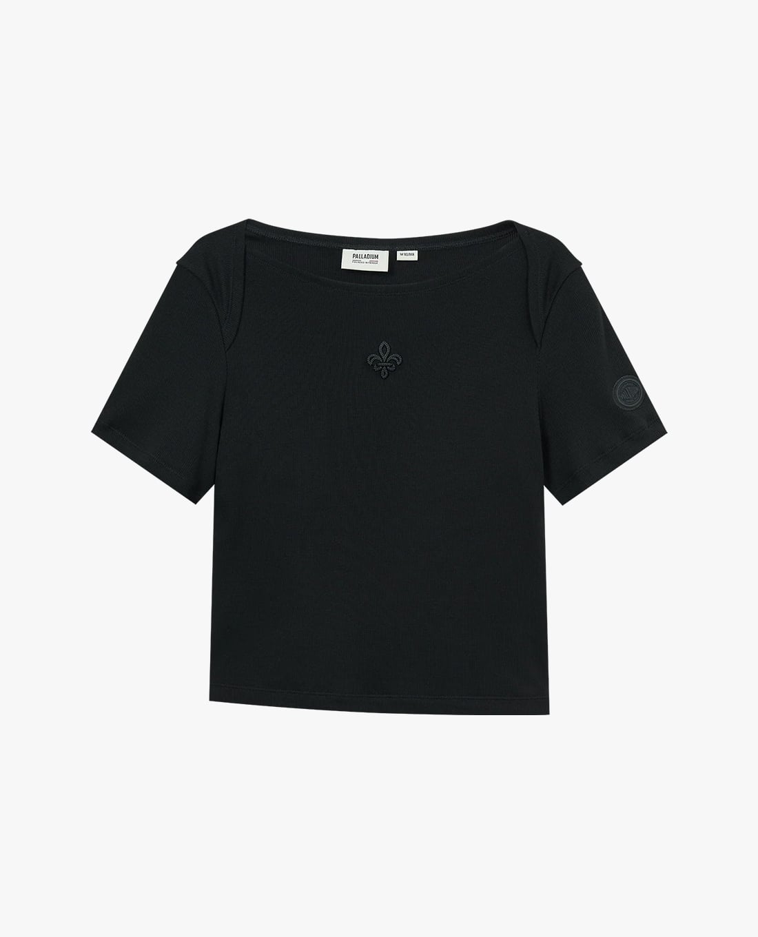 PALLADIUM - Áo thun nữ cổ thuyền tay ngắn thêu logo