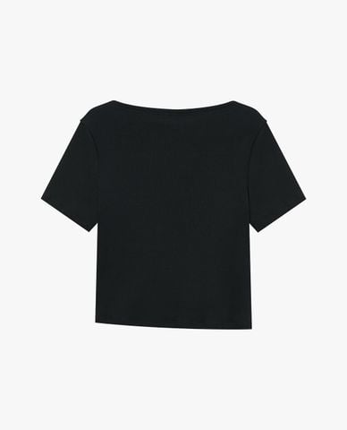  PALLADIUM - Áo thun nữ cổ thuyền tay ngắn thêu logo 