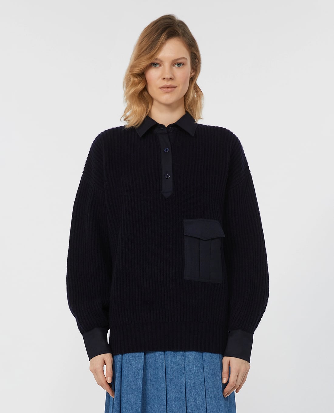 WEEKEND MAX MARA - Áo dệt kim nữ cổ bẻ tay dài Vanda