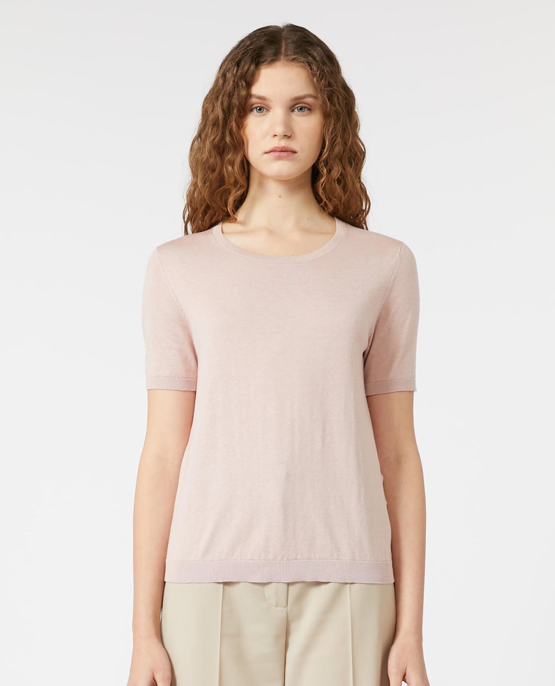 WEEKEND MAX MARA - Áo dệt kim nữ cổ tròn tay ngắn Agro