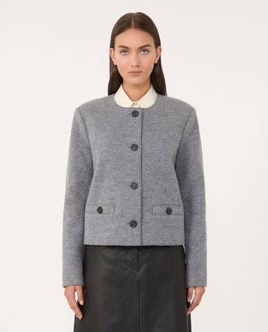  WEEKEND MAX MARA - Áo khoác dạ lông cừu nữ cổ tròn tay dài Savona 