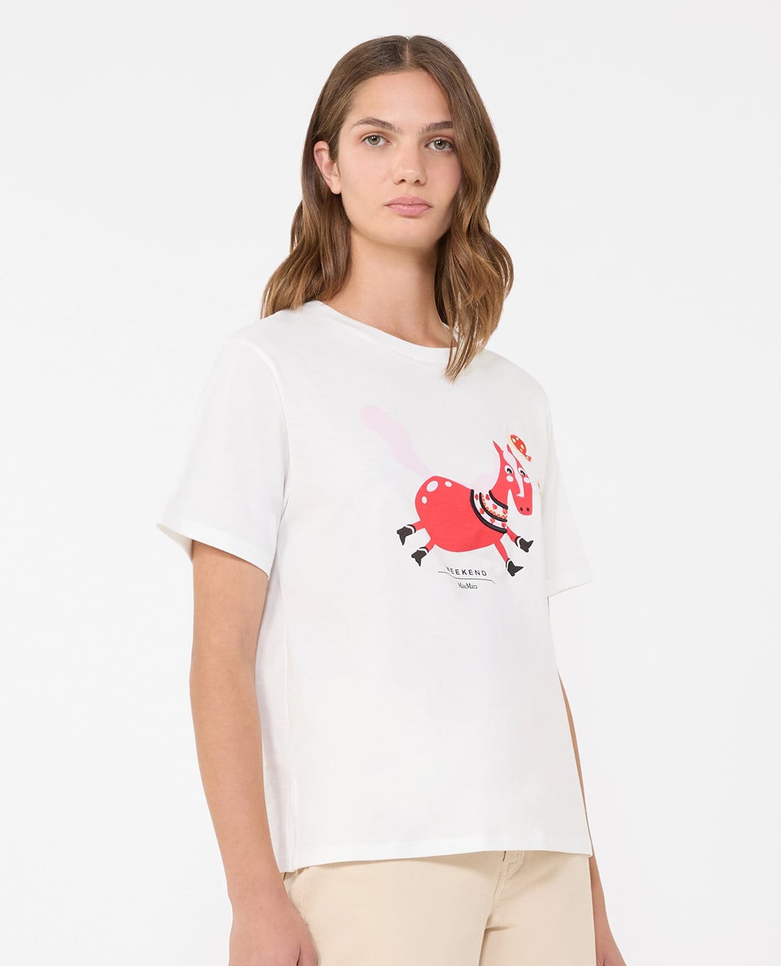 WEEKEND MAX MARA - Áo thun nữ cổ tròn tay ngắn in họa tiết Wkdwest