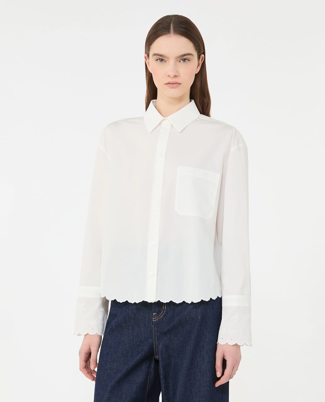 WEEKEND MAX MARA - Áo sơ mi nữ cổ bẻ tay dài viền ren Wkdneutro