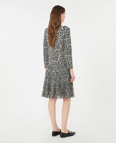  WEEKEND MAX MARA - Đầm xếp li midi cổ tròn tay dài in hoa 