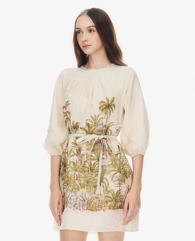  GIGI - Đầm mini tay lửng in họa tiết phối dây thắt 