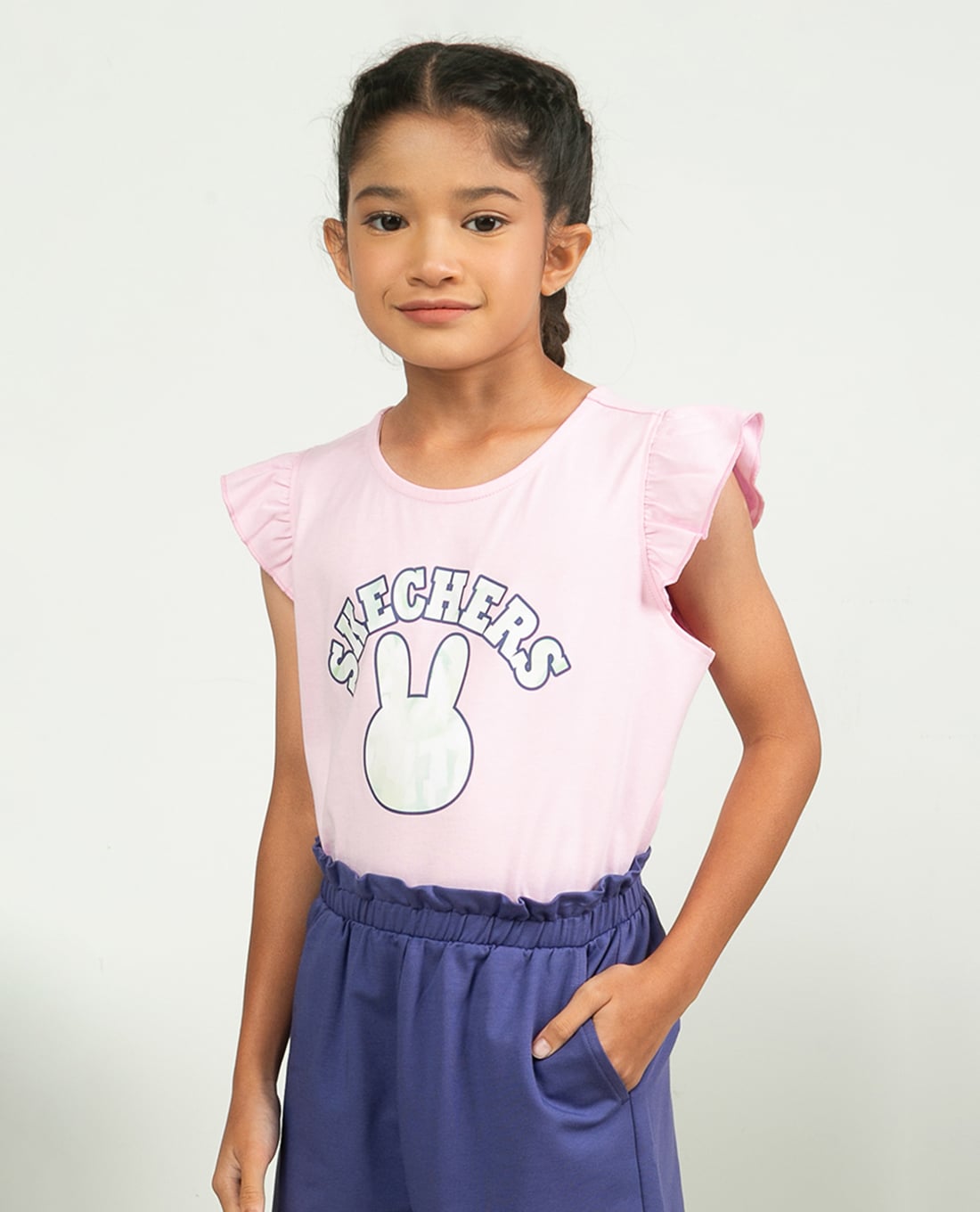 SKECHERS - Áo thun bé gái cổ tròn tay bèo Urban Outdoor