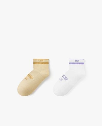  SKECHERS - Set 2 vớ nữ cổ thấp viền sọc phối logo 