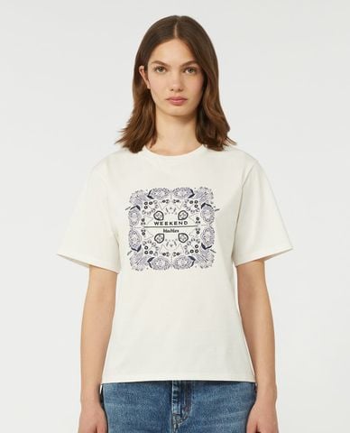  WEEKEND MAX MARA - Áo thun nữ cổ tròn tay ngắn in họa tiết Wkdwest 
