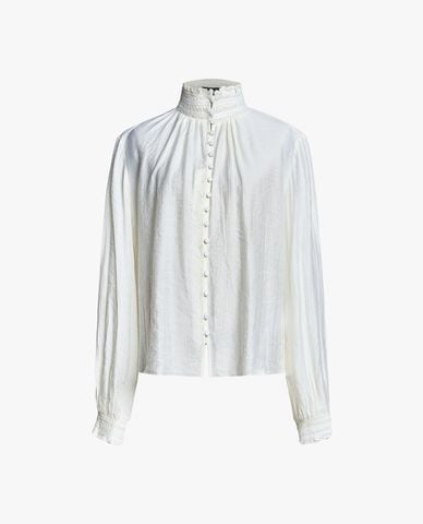  GIGI - Áo sơ mi nữ cổ cao tay dài phối bèo nhún 