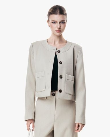  GIGI - Áo khoác croptop nữ cổ tròn tay dài phối túi 
