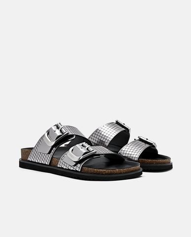  PEDRO - Dép nữ quai ngang phối khóa cài Helix Metallic 