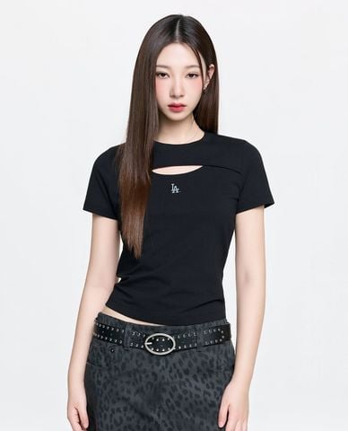  MLB - Áo thun nữ cổ tròn tay ngắn cut out 