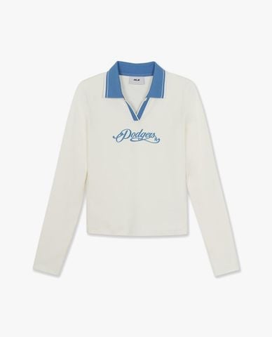  MLB - Áo polo nữ cổ bẻ tay dài in logo 