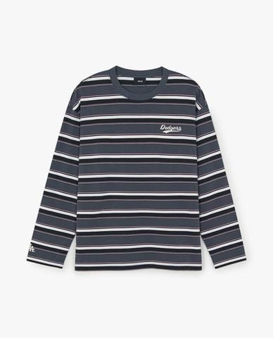  MLB - Áo thun unisex cổ tròn tay dài kẻ sọc Sportive 