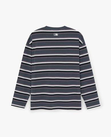  MLB - Áo thun unisex cổ tròn tay dài kẻ sọc Sportive 