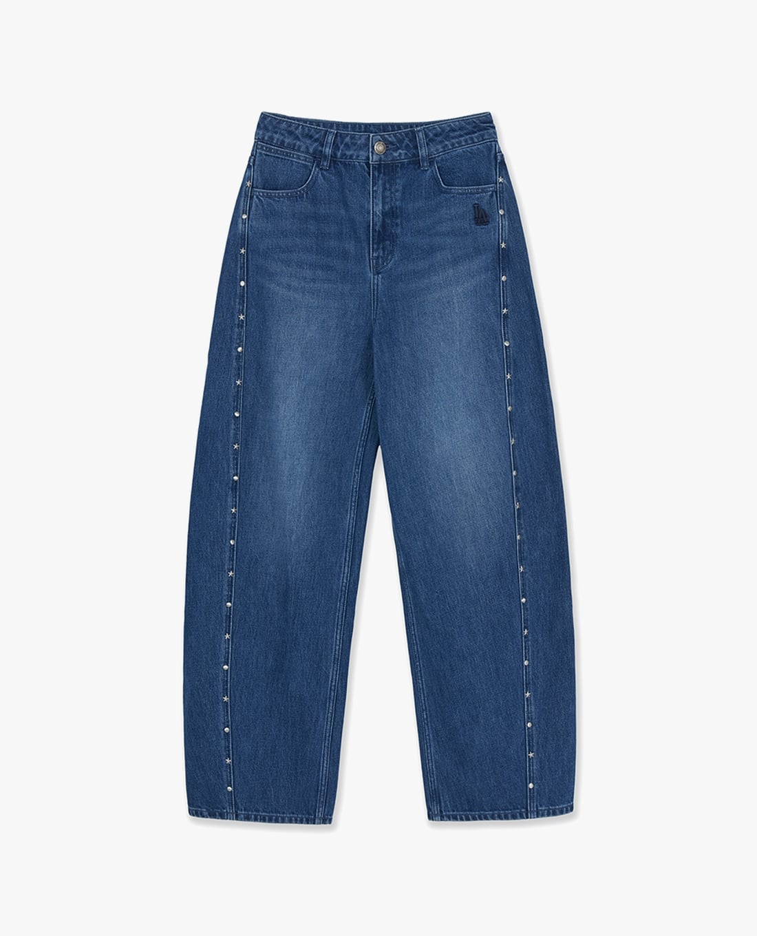 MLB - Quần jeans nữ ống rộng đính họa tiết