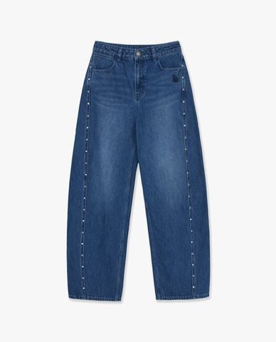  MLB - Quần jeans nữ ống rộng đính họa tiết 