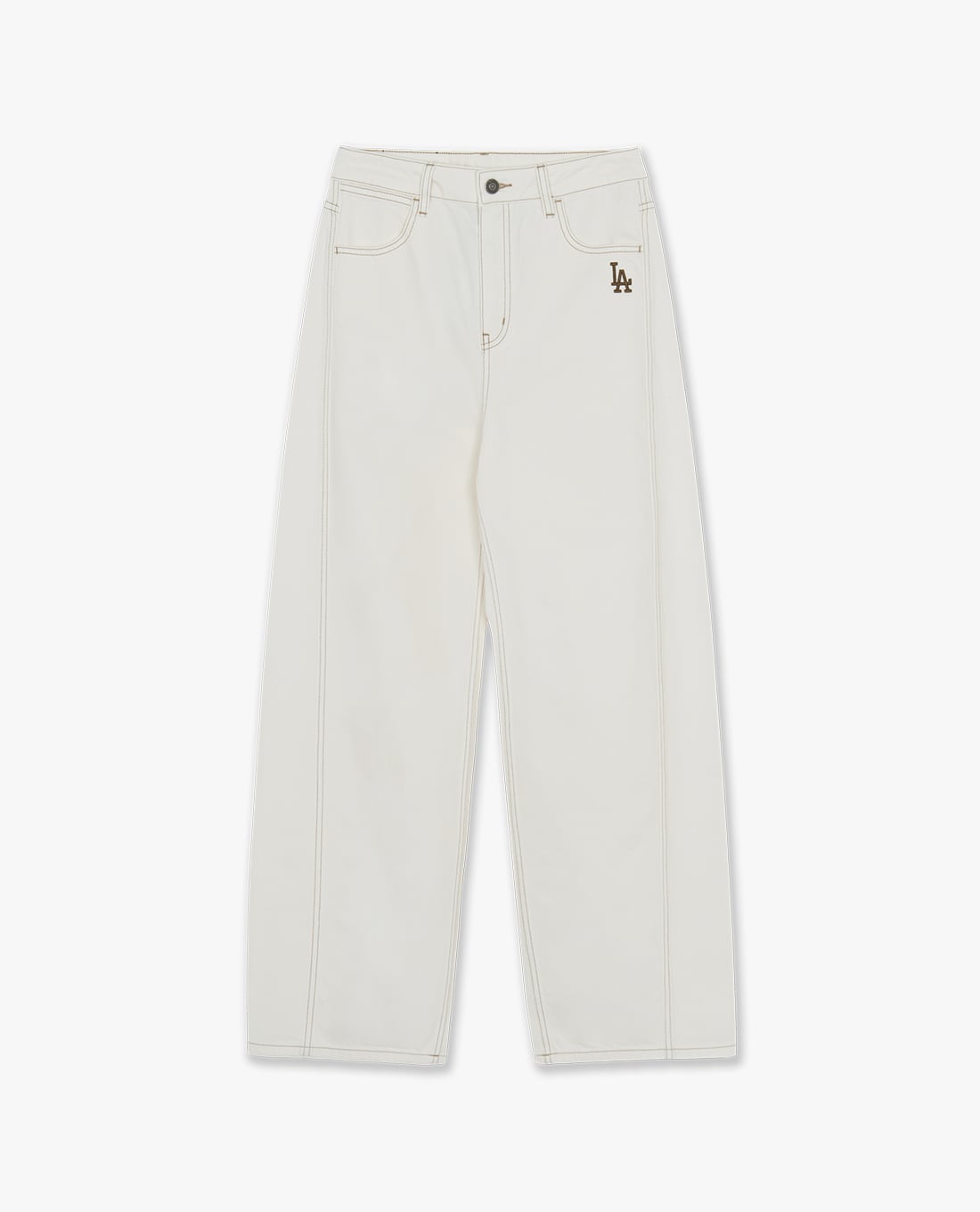 MLB - Quần jeans nữ ống rộng thêu logo Varsity