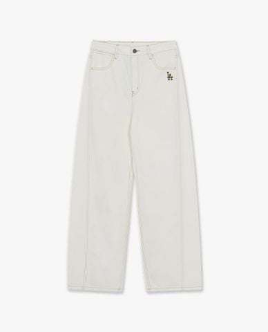  MLB - Quần jeans nữ ống rộng thêu logo Varsity 