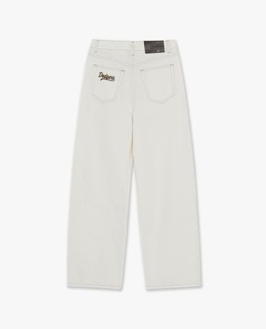  MLB - Quần jeans nữ ống rộng thêu logo Varsity 