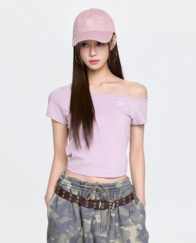  MLB - Áo trễ vai nữ tay ngắn phom croptop Basic 