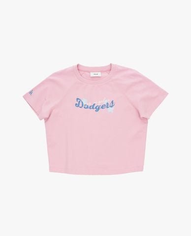  MLB - Áo croptop nữ cổ tròn tay ngắn in chữ 