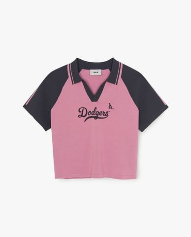  MLB - Áo croptop nữ cổ bẻ tay ngắn Varsity 