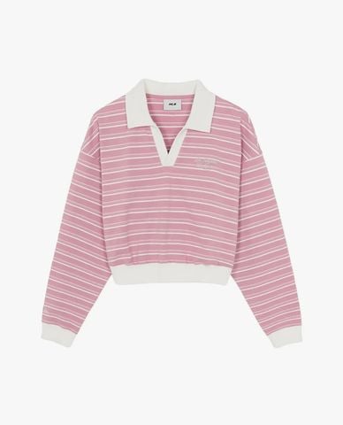  MLB - Áo polo nữ tay dài phối sọc Varsity 