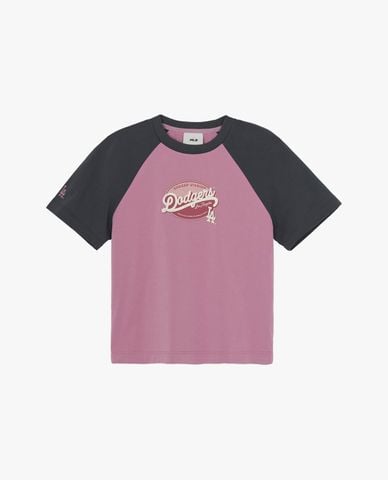  MLB - Áo croptop nữ cổ tròn tay ngắn Vintage Colorblock 