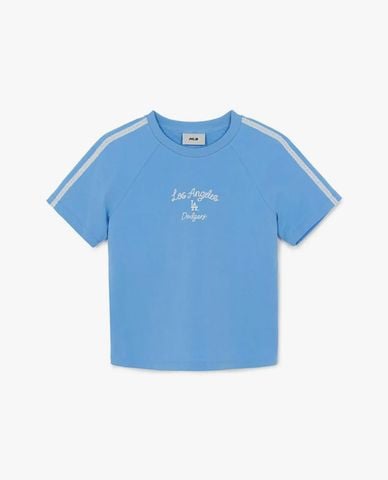  MLB - Áo croptop nữ tay ngắn phối viền Varsity 