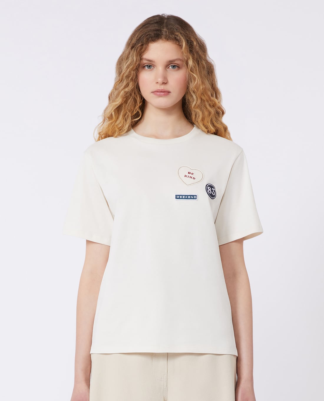 WEEKEND MAX MARA - Áo thun nữ cổ tròn tay ngắn in họa tiết Wkdwest