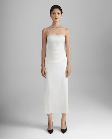  THOME - Đầm hai dây midi hở lưng chiết eo Cư Kỳ 