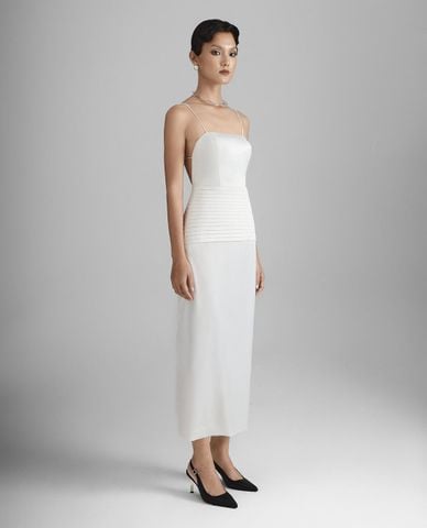  THOME - Đầm hai dây midi hở lưng chiết eo Cư Kỳ 