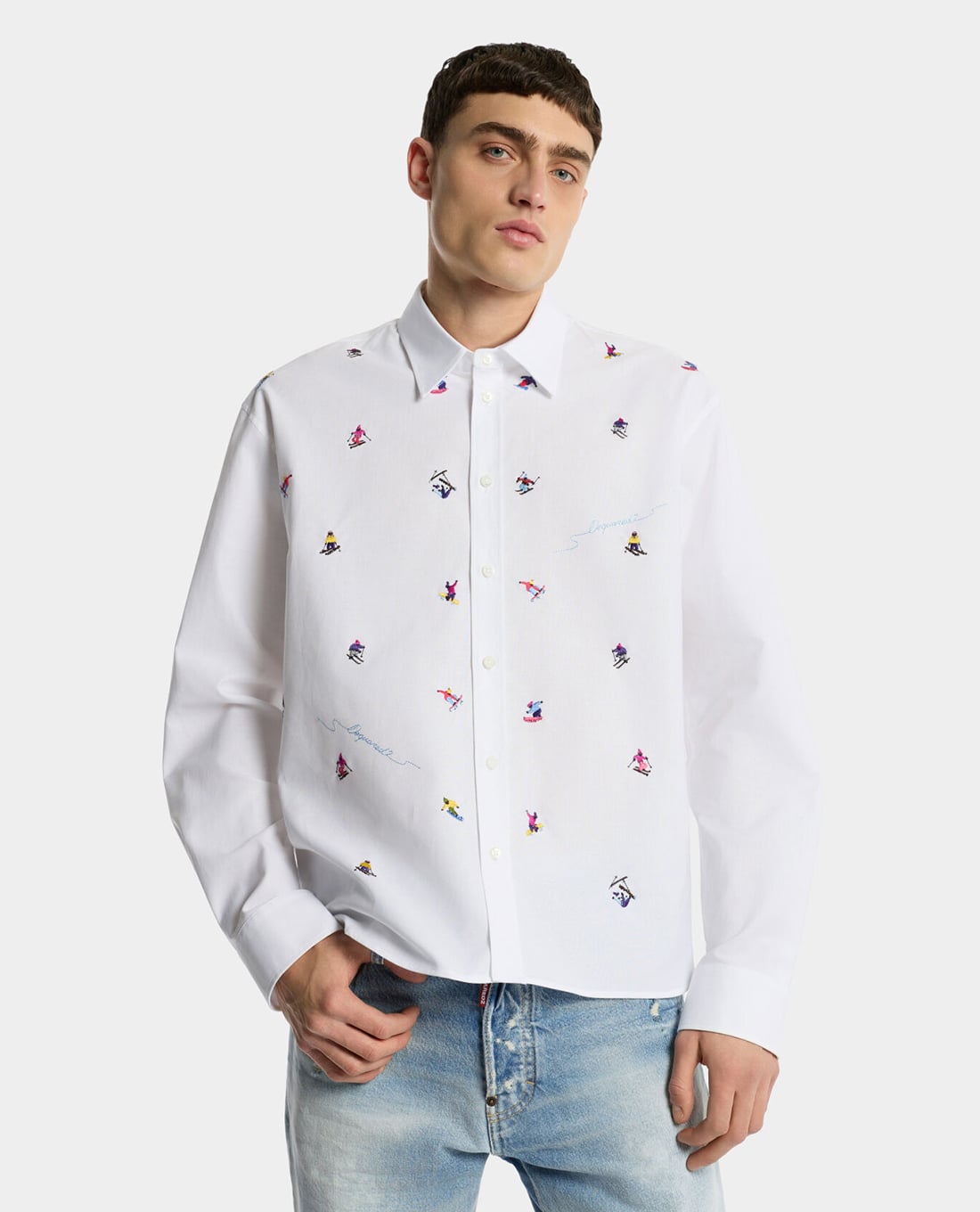 DSQUARED2 - Áo sơ mi nam cổ bẻ tay dài thêu họa tiết