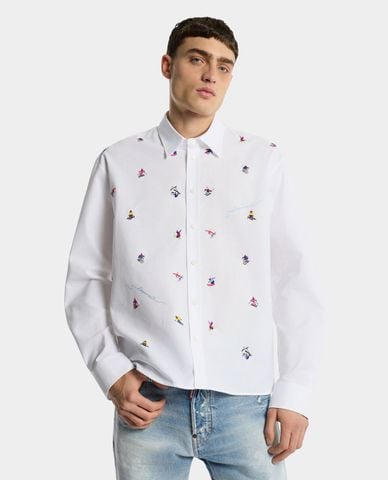  DSQUARED2 - Áo sơ mi nam cổ bẻ tay dài thêu họa tiết 