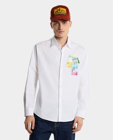  DSQUARED2 - Áo sơ mi nam cổ bẻ tay dài phối họa tiết 