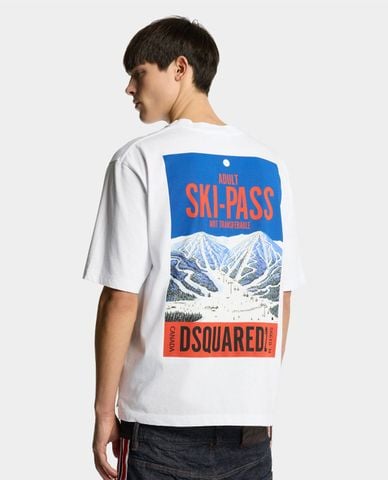  DSQUARED2 - Áo thun nam cổ tròn tay ngắn in họa tiết 