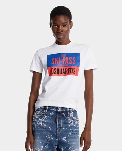  DSQUARED2 - Áo thun nữ cổ tròn tay ngắn in họa tiết 