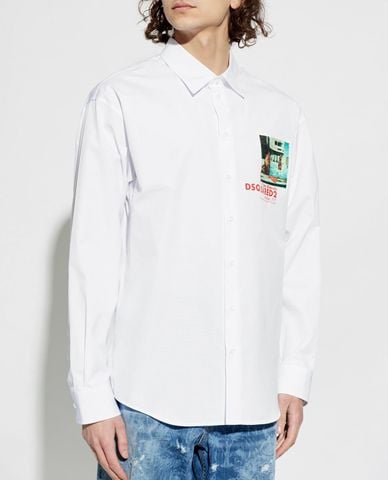  DSQUARED2 - Áo sơ mi nam cổ bẻ tay dài in họa tiết 